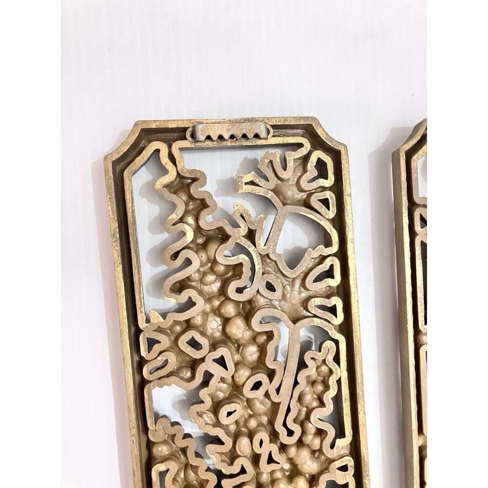 Vintage Gold Floral Wall Hanging Panels Set Of 4 Regency MCM Art- 17 In -Burwood - Picture 6 of 6